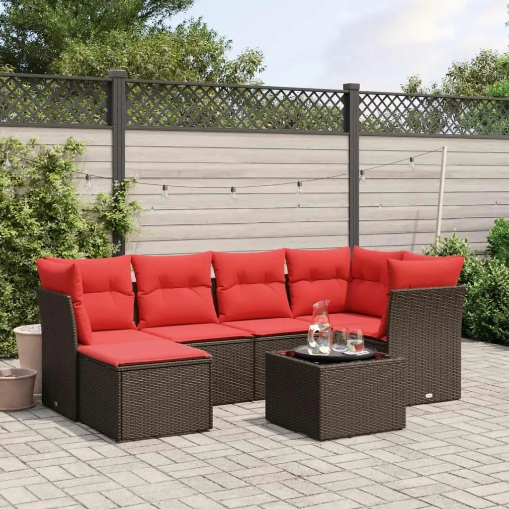 

7 Piece Outdoor Rattan Sofa Set with Cushions Comfortable Patio Furniture Brown Color