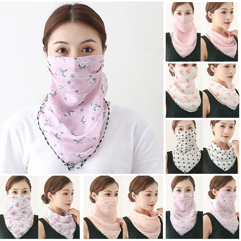 1Pc Women Mask Scarf Sun Protection Mask Outdoor Riding Dustproof Cycling Running Ear Hangers Silk Scarf Handkerchief