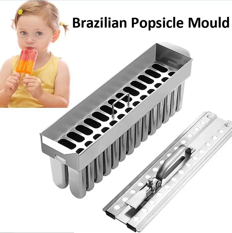 26pcs Stainless Steel Brazilian Popsicle Mould Ice Lolly Mold With Aligner Brazil Style 304 SUS Popsicle Mould