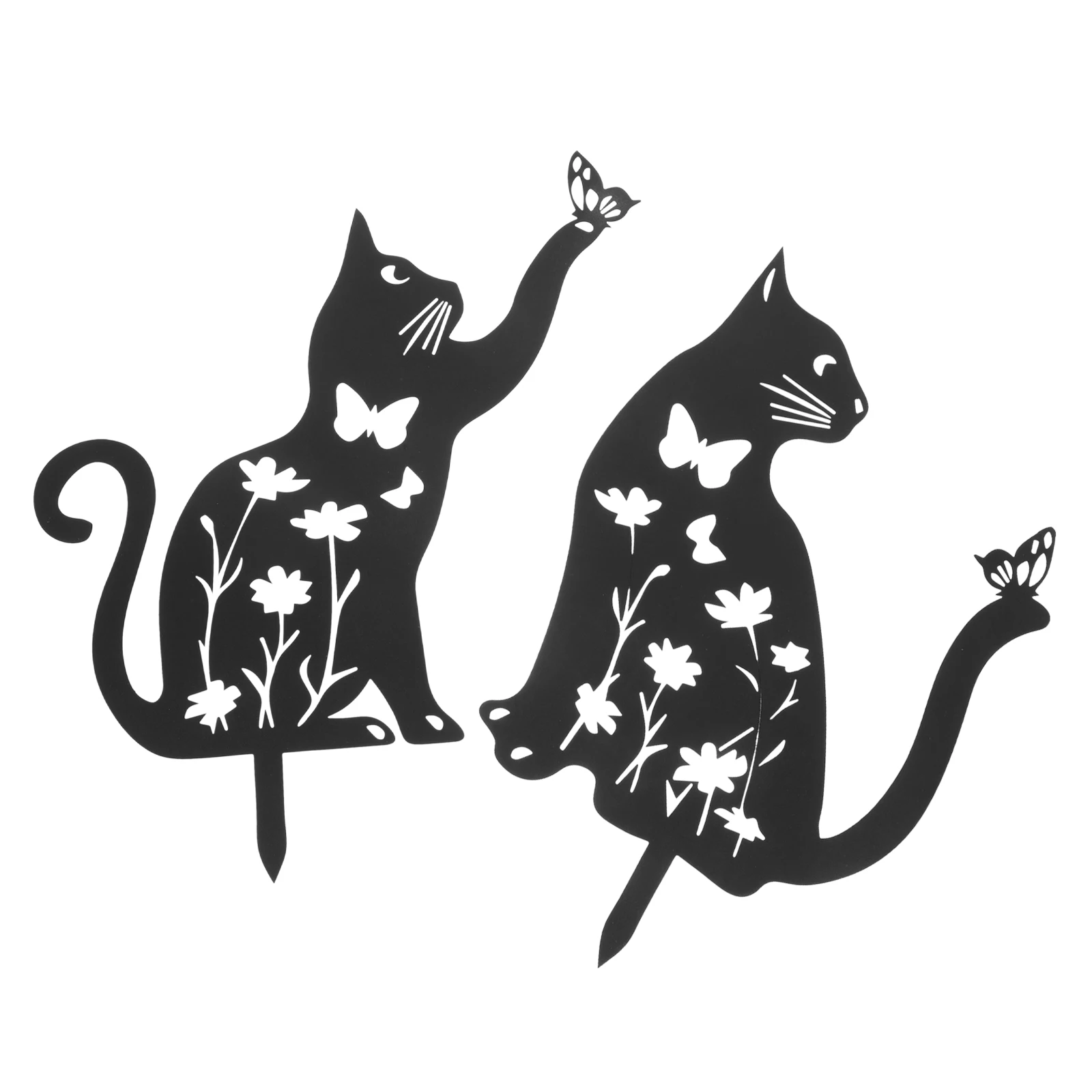 

2 Pcs Metal Garden naments Stake Decoration Lawn Sculpture Cat Yard Stakes Decorative Durable Creative Hollow Design Iron Craft