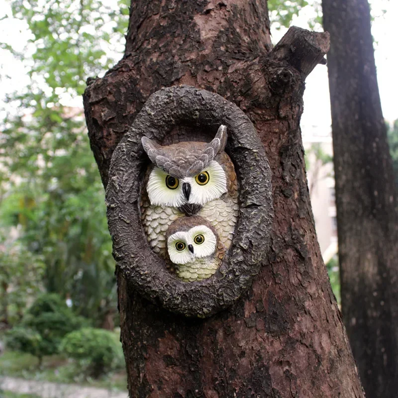 

Mini simulation cute owl ornament outdoor tree hanging yard garden creative mother and child owl decoration