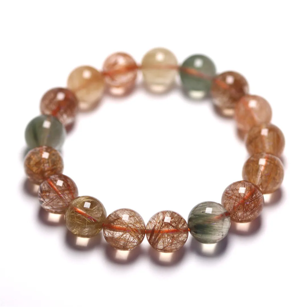 Natural Colorful Hiar Rutilated Quartz Bracelet Jewelry Women Lady Men Luck Gift Reiki Crystal Energy Beads Strands AAAAA 7-11mm