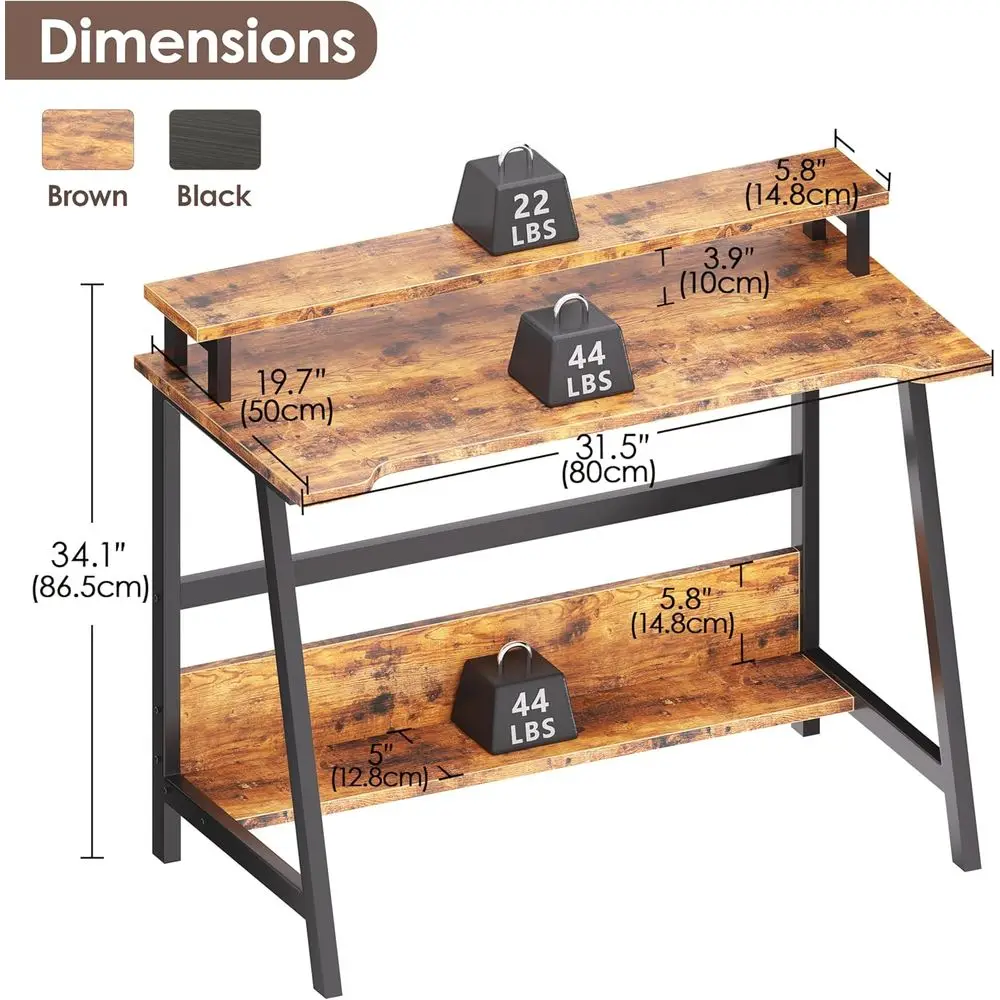 مكتب مدمج 31.5 مع مساحة تخزين للمكتب المنزلي والدراسة وغرفة النوم - بني