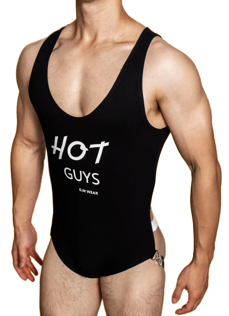 

New Design Men's Shapewear Underwear Sexy Modal Muscle Men Jumpsuit Personality Thongs Double Buckle Tights