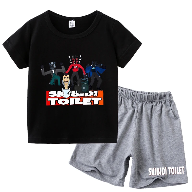 Skibidi Toilet Kids T-shirt Shorts Set Summer Anime Cotton Tees Pants Boys Girls TV Speaker Man Short Sleeve Children Clothing