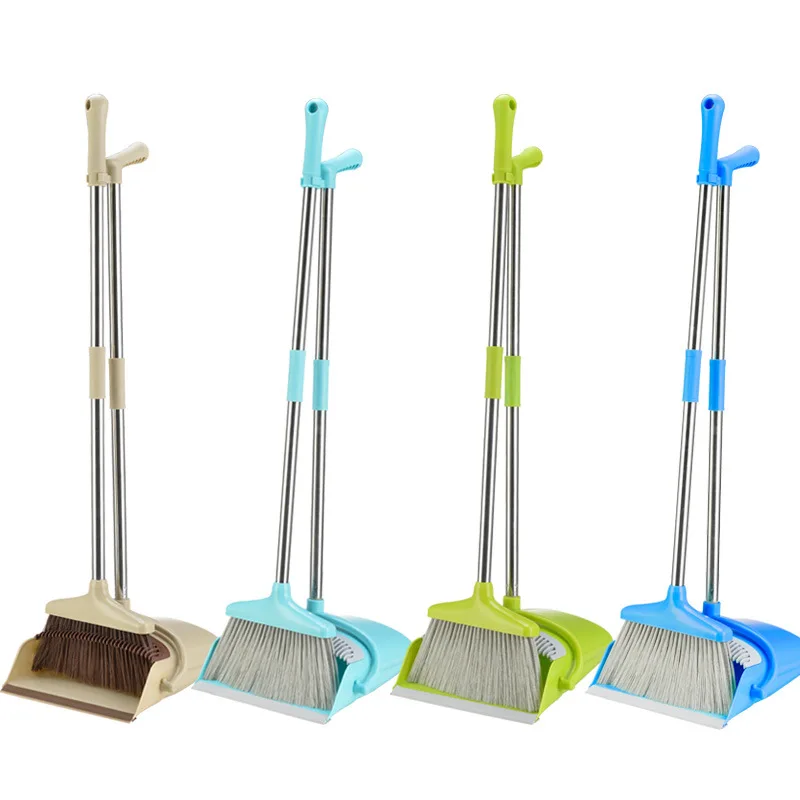 

2 Pcs/Set Broom Dustpan Suit Household Thicken Windproof Sweep Floor Multifunction Soft Bristle Broom Non-Slip Handle Clean Tool