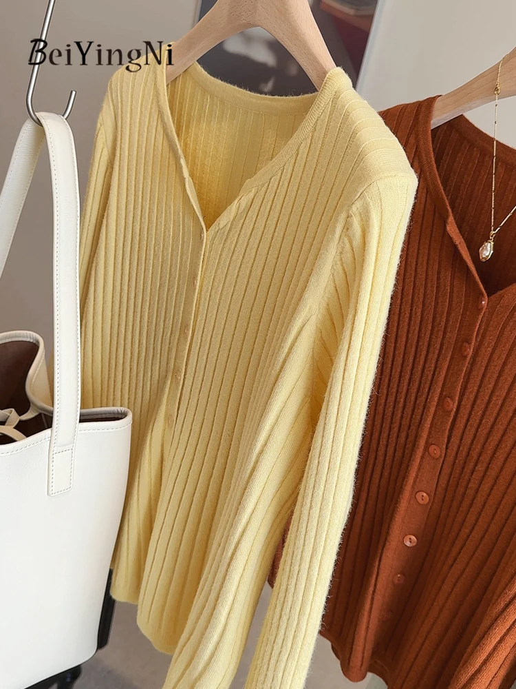 Beiyingni Female Cardigans Autumn Winter Korean Fashion Women's Single-breasted Sweater Plain Outwear Street 2025 Knitted Tops