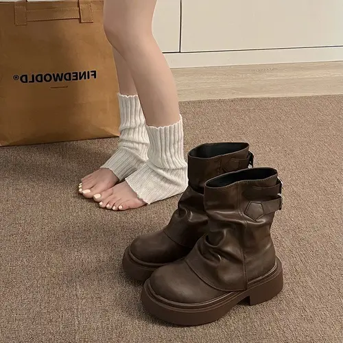 두꺼운 밑창 마틴 부츠 여성용 짧은 부츠 두꺼운 밑창 검정색 다목적 여성용 마틴 부츠 마틴 신발 마틴 부츠