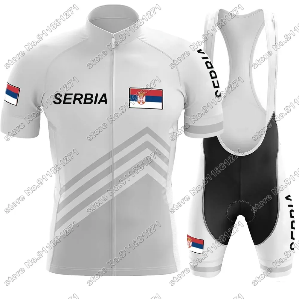 Serbia Cycling Jersey 2024 Set Summer White Ntaional Team Clothing Men Road Bike Shirts Suit Bicycle Bib Shorts MTB Ropa Maillot
