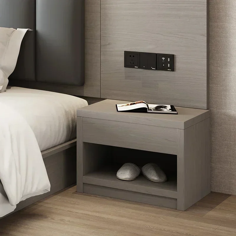 

Gray bedside table Simple modern white wood color bedside table Hotel hotel Apartment rental room Bedroom storage cabinet