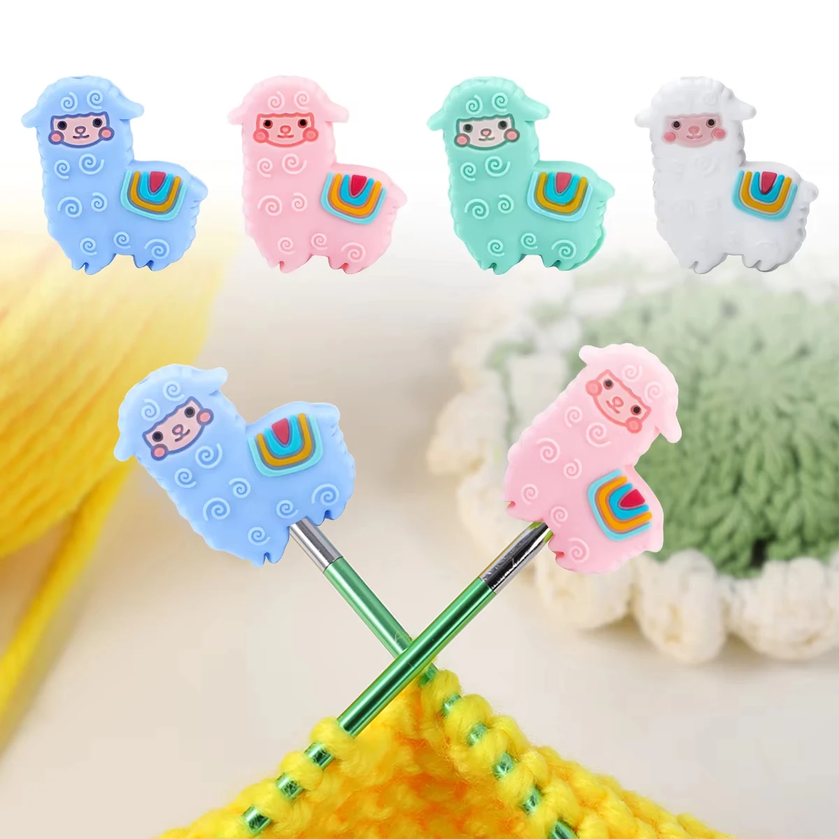 2/4/6/8 Uds. Protectores de puntos de aguja de animales de dibujos animados tapones de agujas de tejer letras lindas tapas de extremo de tejer para accesorios de tejer