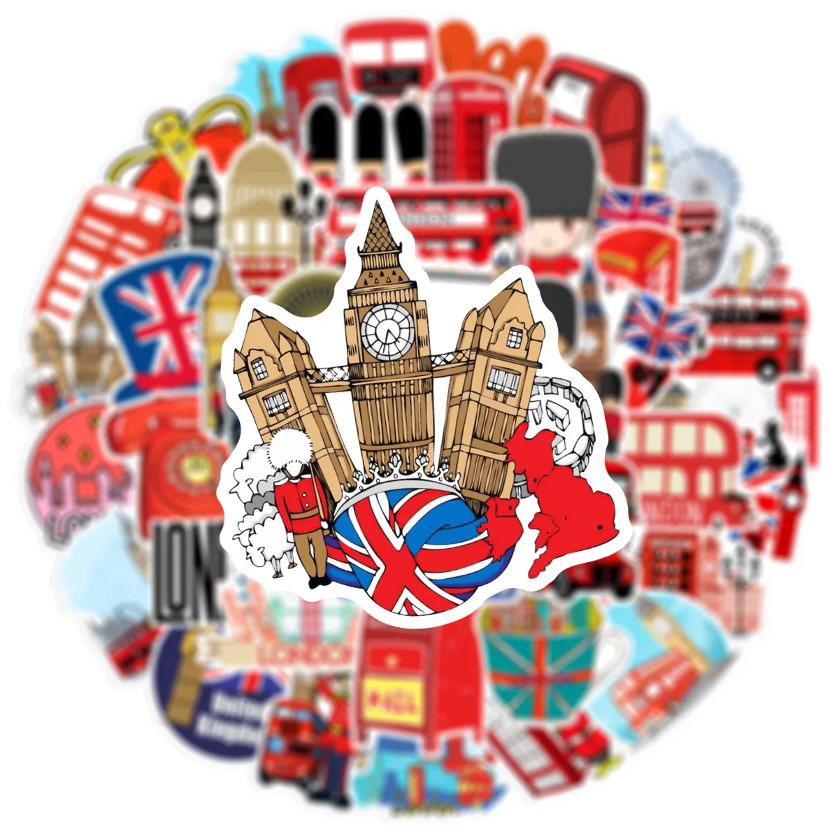 10/30/50pcs English Style London Cartoon Graffiti Sticker Decoration Suitcase Motorcycle Helmet  Box Scooter Phone Diy Sticker