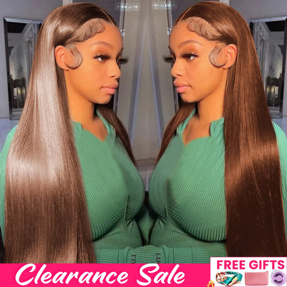 13x4 Straight Chocolate Brown Lace Front Human Hair Wigs 100% Woman Pre Plucked Honey Brown 13x6 HD Transparent Lace Frontal Wig