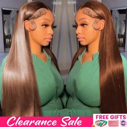 13x4 Straight Chocolate Brown Lace Front Human Hair Wigs Remy Woman Pre Plucked Honey Brown 13x6 HD Transparent Lace Frontal Wig