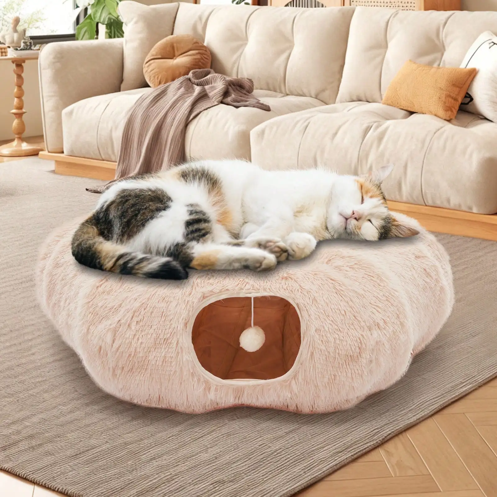 

For Indoor Cats, Soft Plush Peekaboo Cat Cave Donut Tunnel, Multifunctional Playground Toys Hideplace Fo