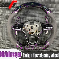 Carbon Fiber Customized Steering Wheel for Volkswagen VW Golf 8 GTI R Line MK8 LED Display Black Perforated Leather