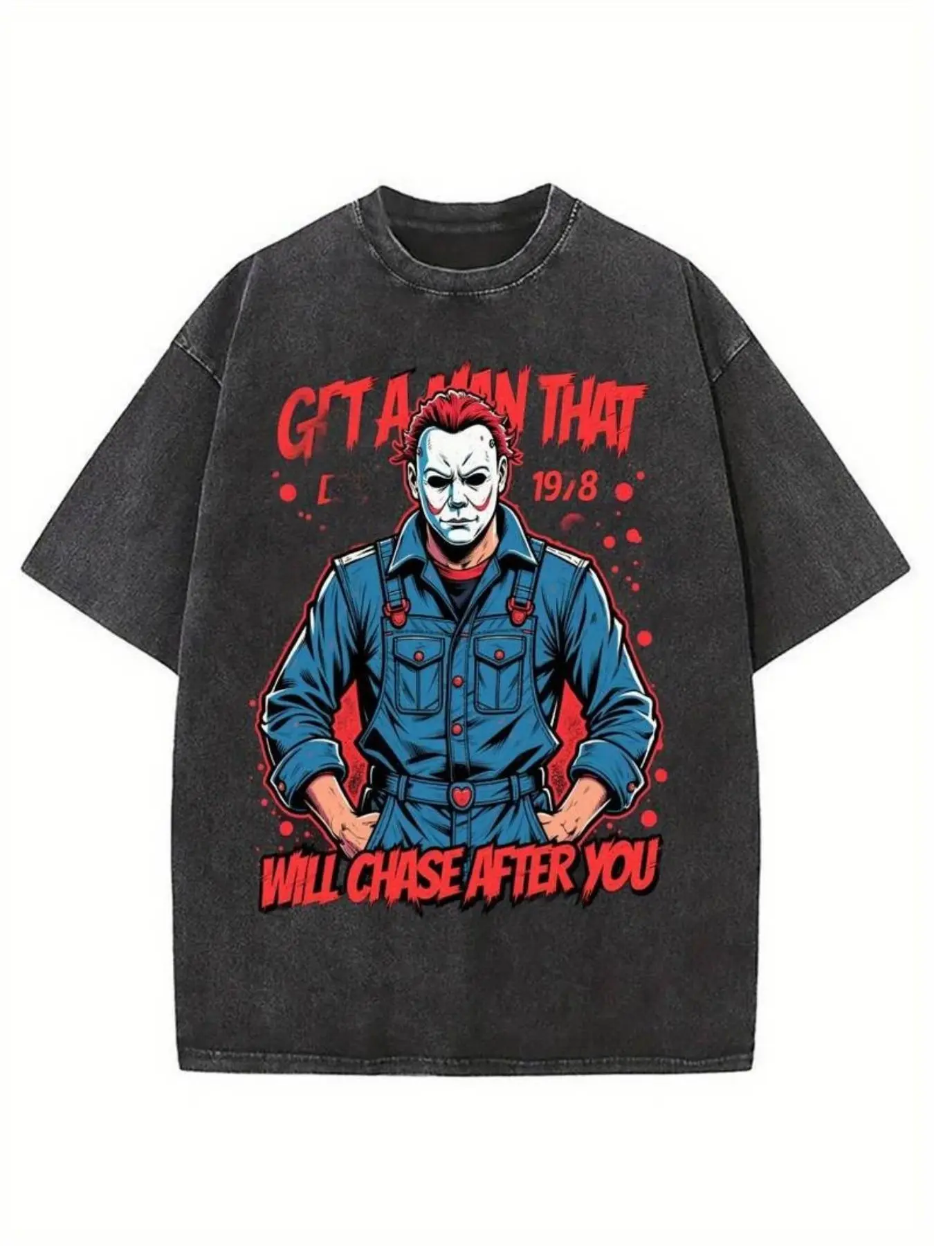 Men's Crazy Magician Inspiration Find Someone Who Will Chase after You Graphic T-Shirt - Loose-Fitting Round-Neck Short-Sleeve Casual T-Shirt with Bold Red Text and Crazy Magician Face Print