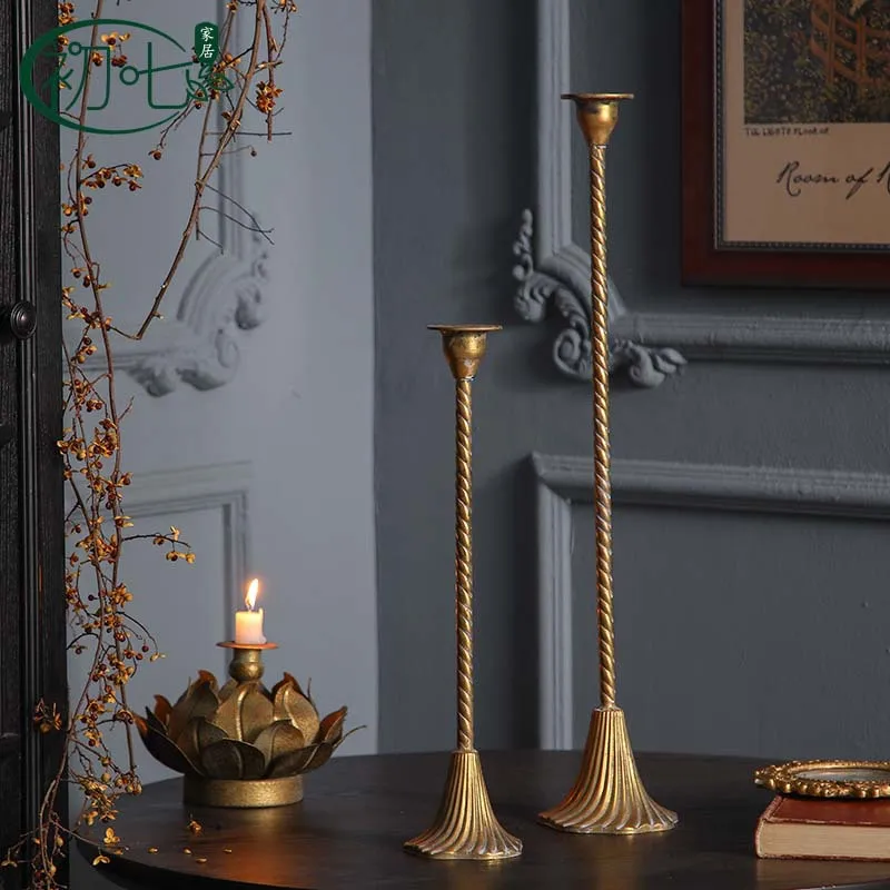 American style creative ribbed single candlestick - vintage gold home decor ornament