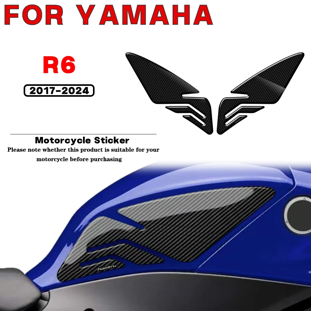 

For YAMAHA YZF R6 2017 2018 2019 2020 2021 2022 2023 2024 Motorcycle Side Fuel Tank Pad Knee Decal Protection Sticker 3D Carbon