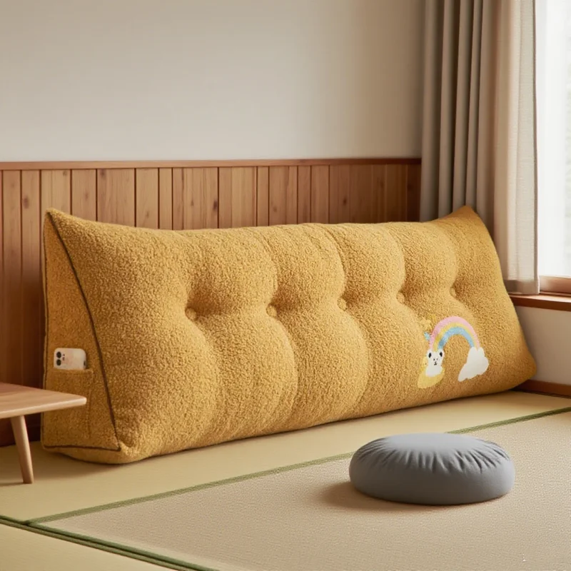 Removable tatami mat with soft padding sofa cushion  lamb wool triangular bed backrest  lumbar support pillow, washable