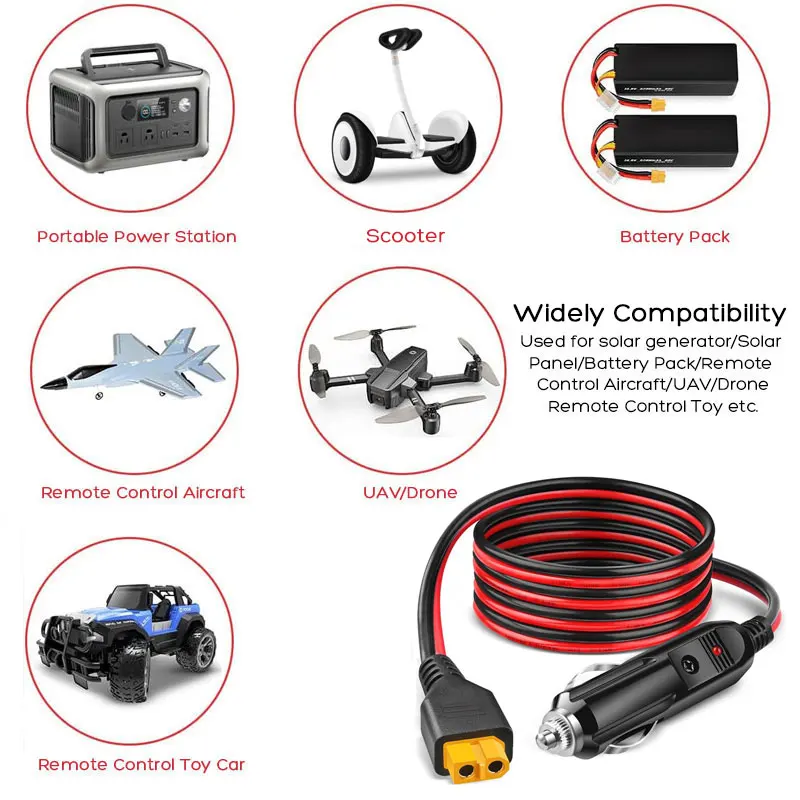 Encendedor de cigarrillos de coche XT60 de 3m/1,5 m 12AWG a Cable conector XT60 para ALLPOWERS R600 R1500 R2500 Ecoflow River Delta Anker, etc.