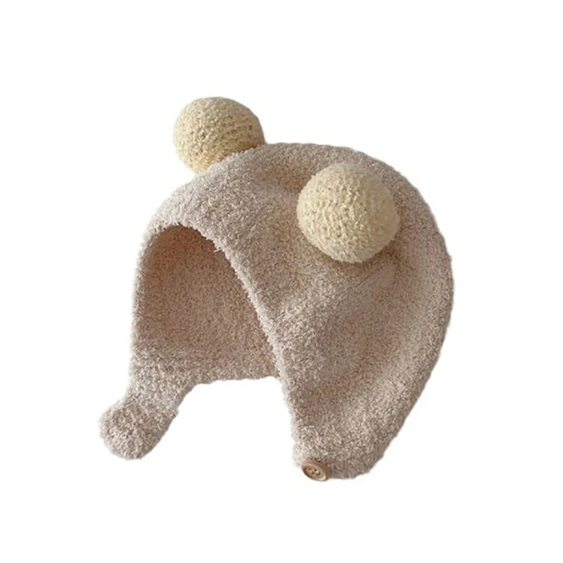 لطيف شتاء دافئ الاطفال الطفل القبعات الصوف هيمينغ قبعات مع الكرة سدادات حماية الأذن القبعات لينة الوليد بونيه للبنين بنات