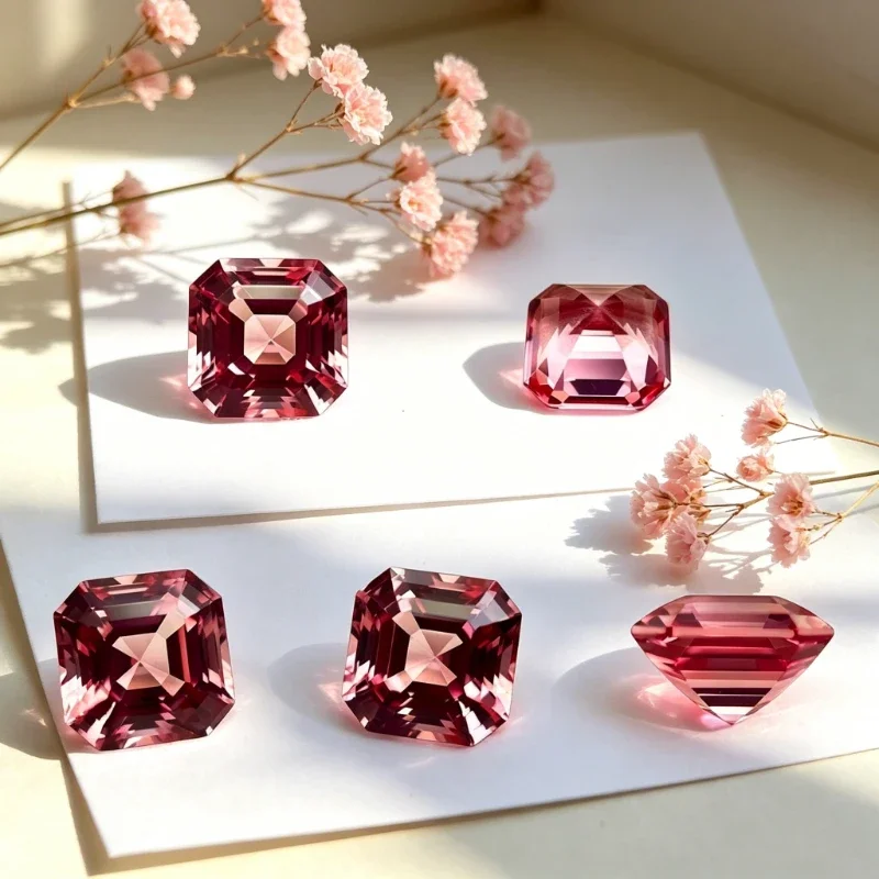 Künstlicher Saphir Padparadscha Feuerlotus-Farbe Asscher-Schliff Zertifikat wählbar – Detail 6