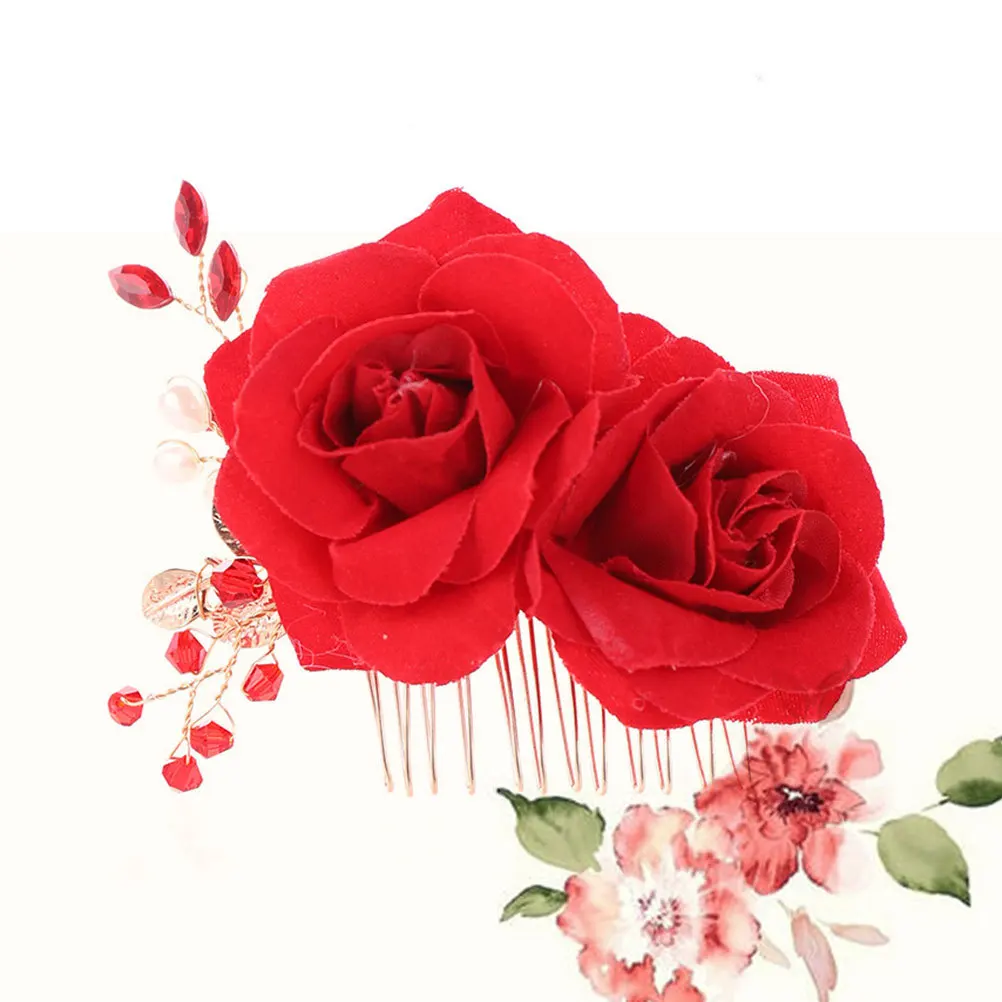 مشط شعر الزفاف الأنيق على شكل زهرة الورد، تصميم من القماش الرقيق، إكسسوار شعر الزفاف، غطاء رأس للحفلات الراقصة، غطاء رأس الزفاف #4