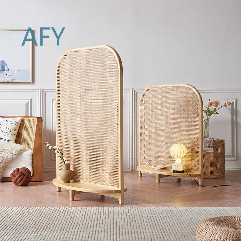 Nordic Retro Solid Wood Wicker Room Divider for Living Room Bedroom Privacy Screen Minimalist Modern Feng Shui Partition