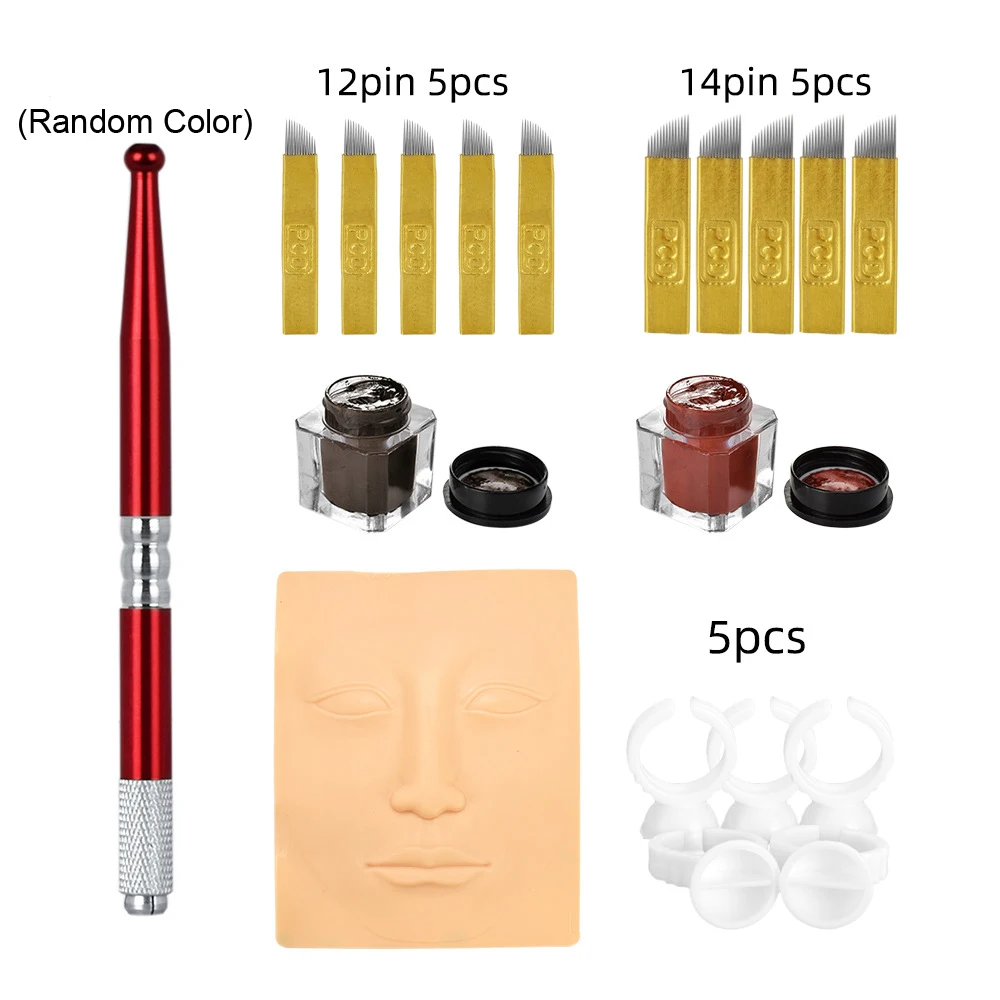 

Beginner Microblading Eyebrow Practice Skin Kit Manual Pen 12 14 Pin Needles Permanent Makeup Blades Tattoo Ink Pigment Supplies