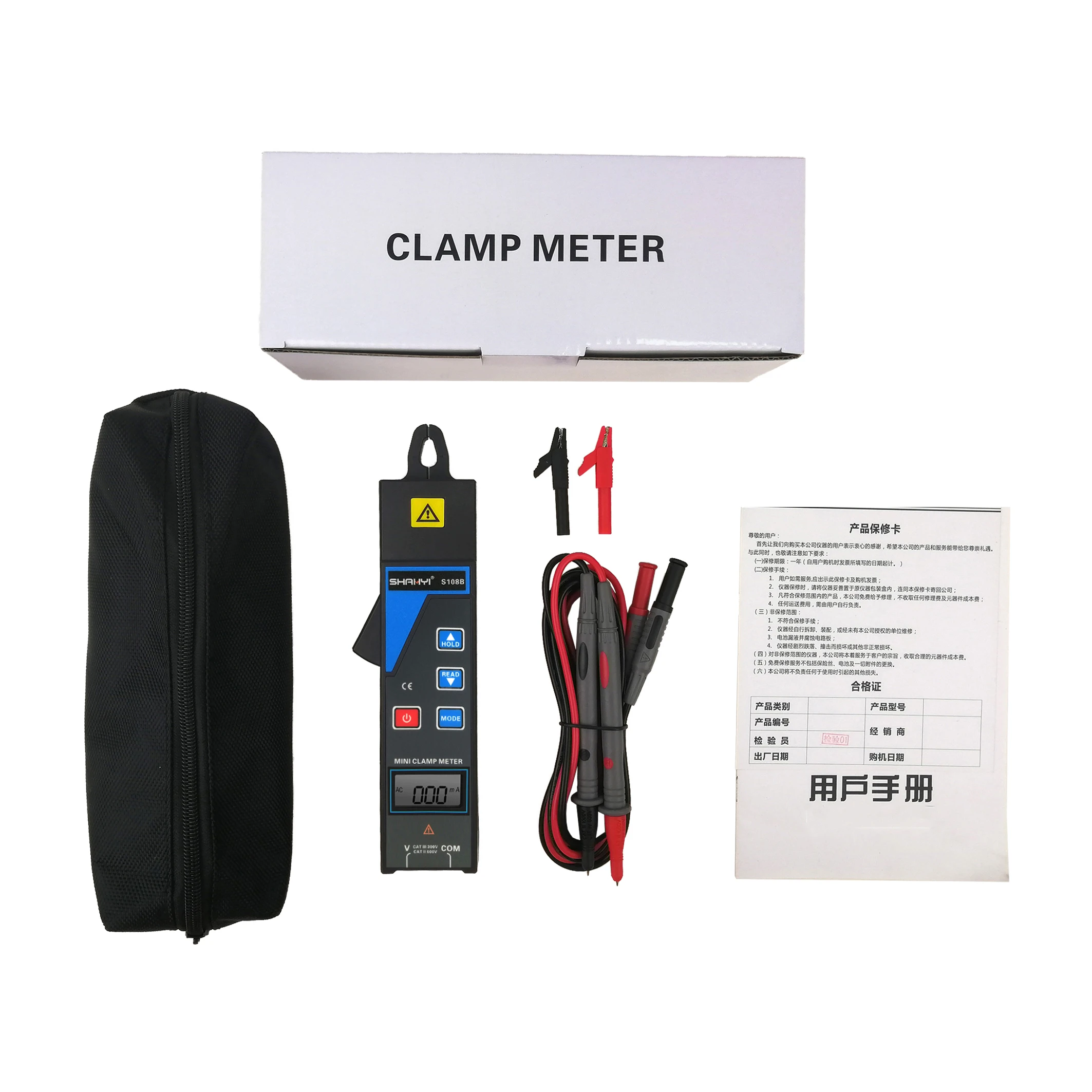 

S108B Mini Clamp Current Leakage Meter with Voltage 0 To 600V Current 99 Sets Data Save for Online Test 380/220V Power System