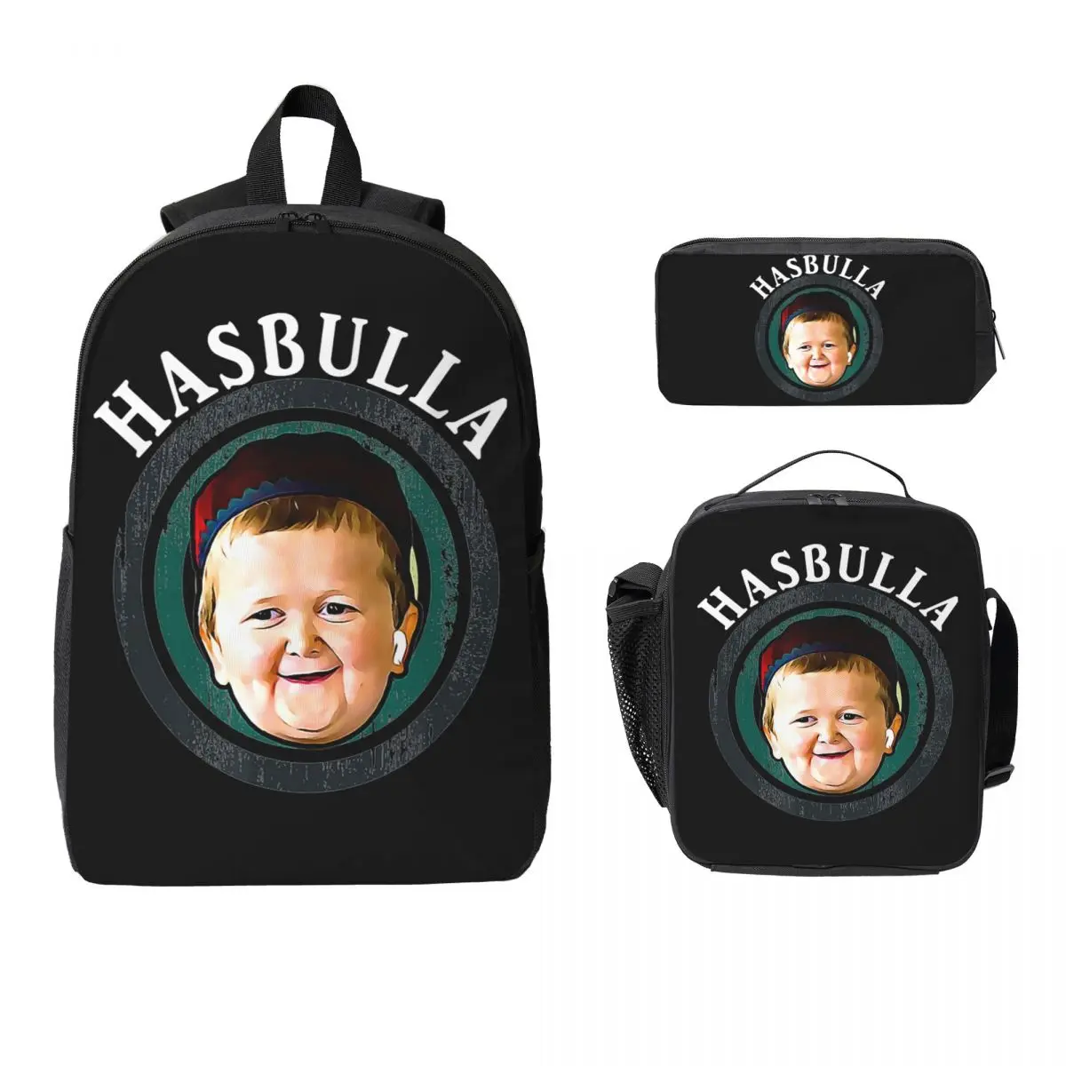 

Забавный рюкзак Hasbulla Magomedov Hasbullah с улыбкой, студенческий рюкзак для мальчиков и девочек, школьная сумка, 3 шт., изолированная сумка для обеда, пенал