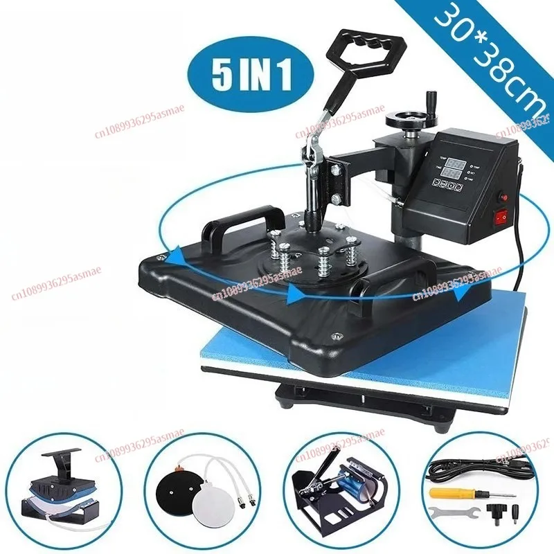 

Многофункциональный термопресс 5 в 1 с поворотным механизмом для сублимационной печати на футболках, чехлах для телефонов, кружках и других предметах.