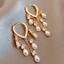 2023 New Fashion Trend Unique Design Elegant Delicate Light Luxury Pearl Tassel Earrings High Jewelry Party Favors for Women