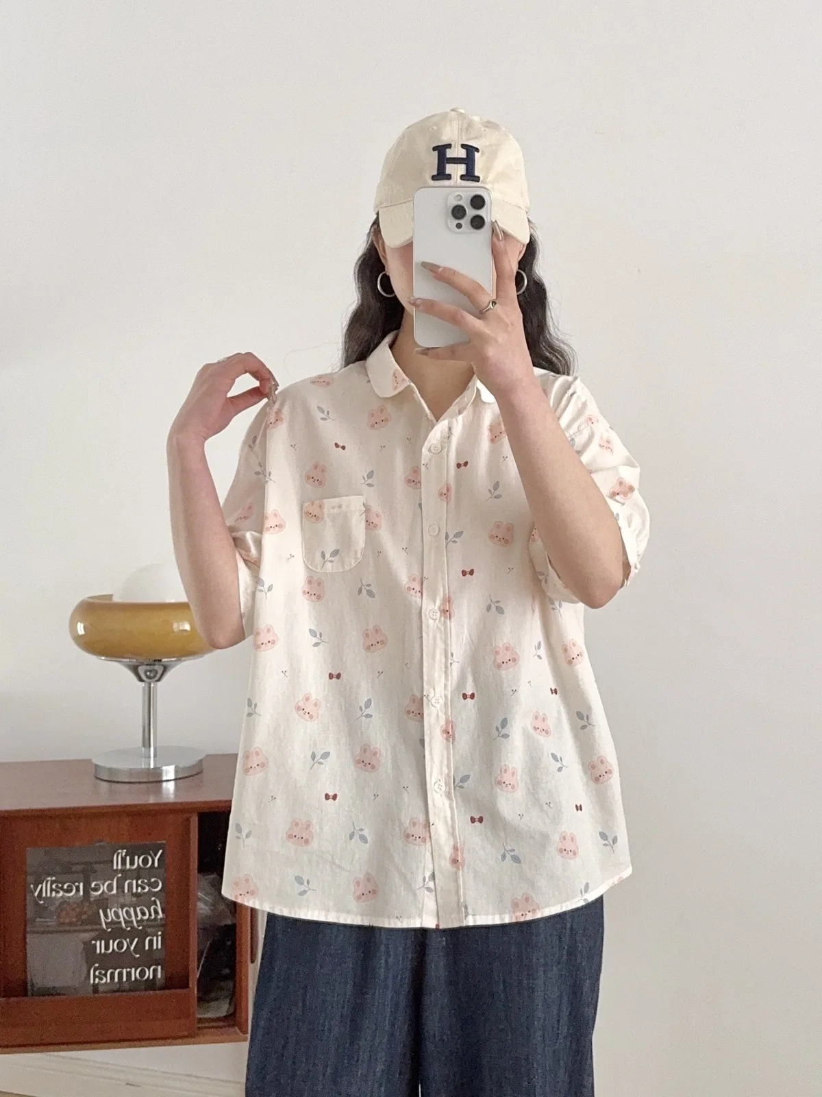 ใหม่2025ฤดูร้อนผ้าฝ้ายเสื้อแขนสั้นผู้หญิงTurn-Down Collarพิมพ์, Moriสาวหวานอายุลดเสื้อหลวมt57650CC