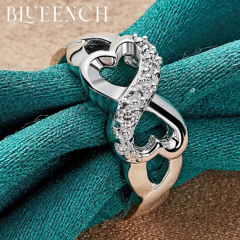 Blueench 925 Sterling Silver Zircon Bow Ring For Women Proposal Wedding Party Fashion Glamour Jewelry