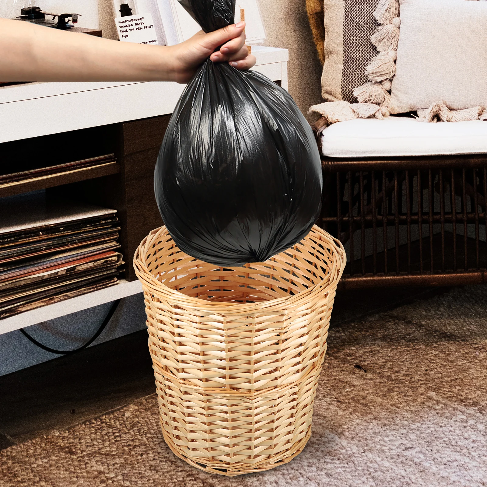 

Rattan Trash Can Wicker Storage Bins Vintage Decorative Basket Household Waste Bin Eco Friendly Long Use Time Home