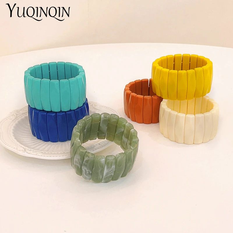 YUQINQIN Neue Große Breite Perlen Armreif Armbänder Elastische Boho Harz Einstellbare Armband Für Frauen Männer Trendy Schmuck Weibliche Party