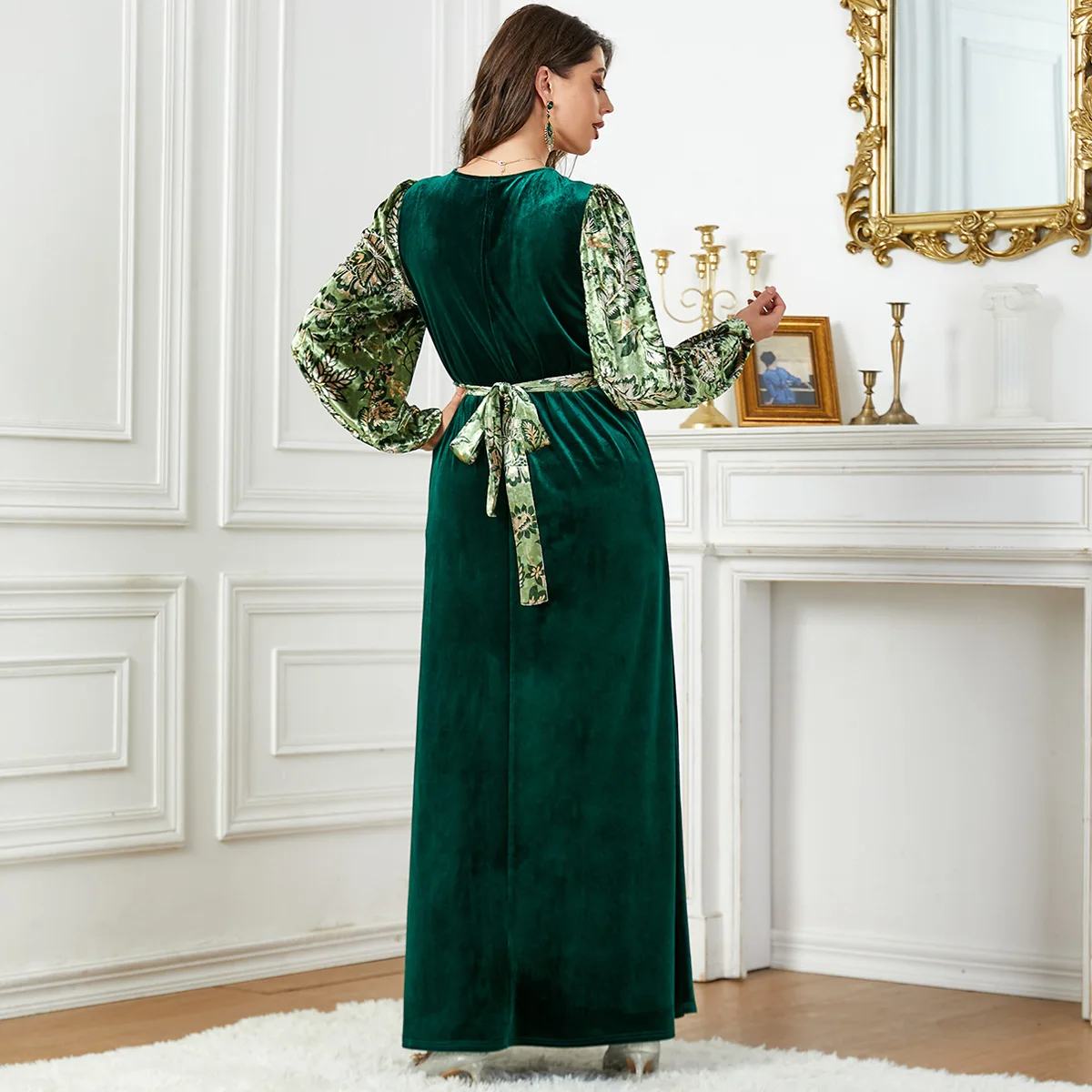 Autumn Winter Velvet Muslim Dress for Women Abaya Beading Split Morocco Party Dress Abayas Arabic Long Robe Thick Vestidos 2023