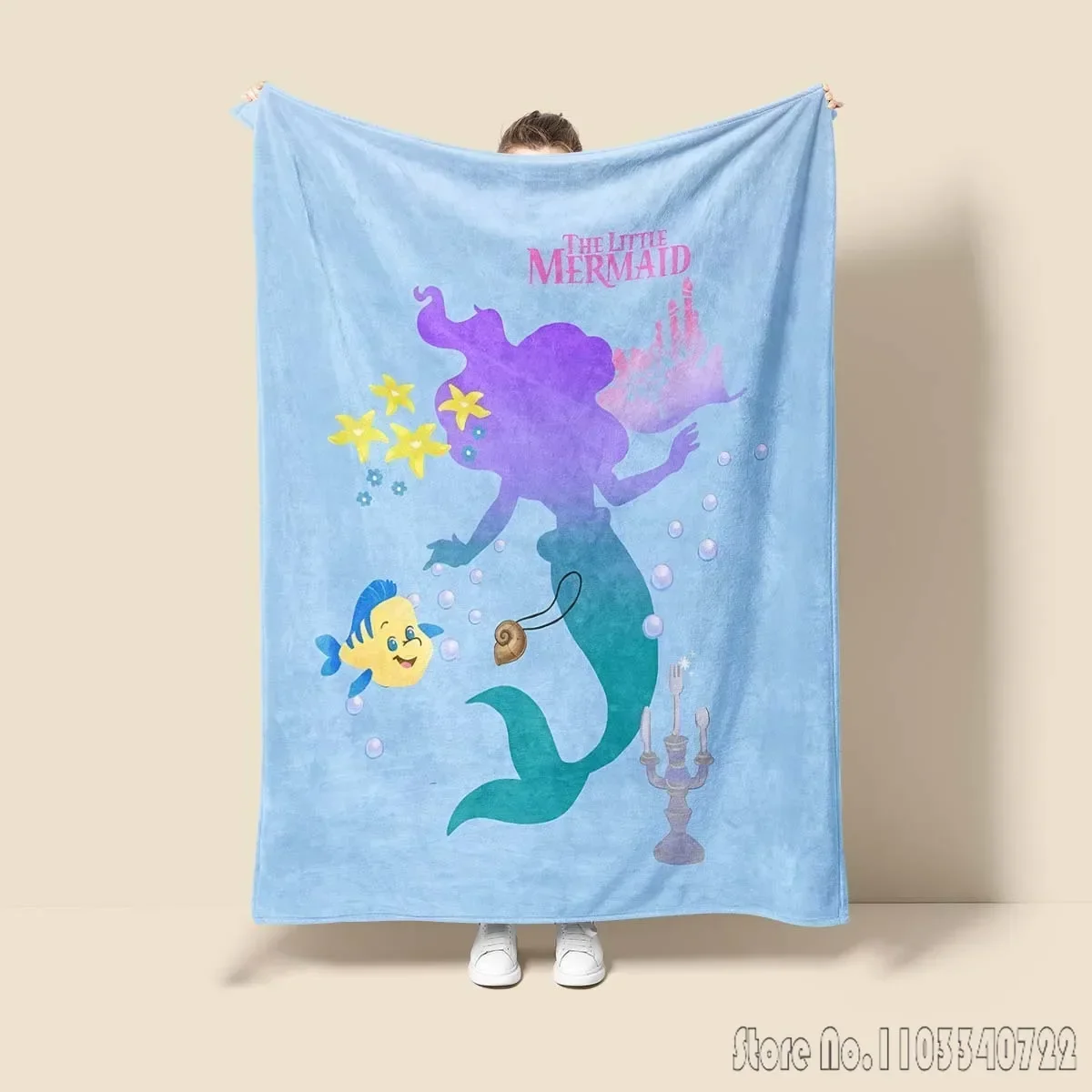 Disney The Little Mermaid Cartoon Room Warm Blanket Comfortable Soft Portable Travel Picnic Blanket Gift for Family or Friends