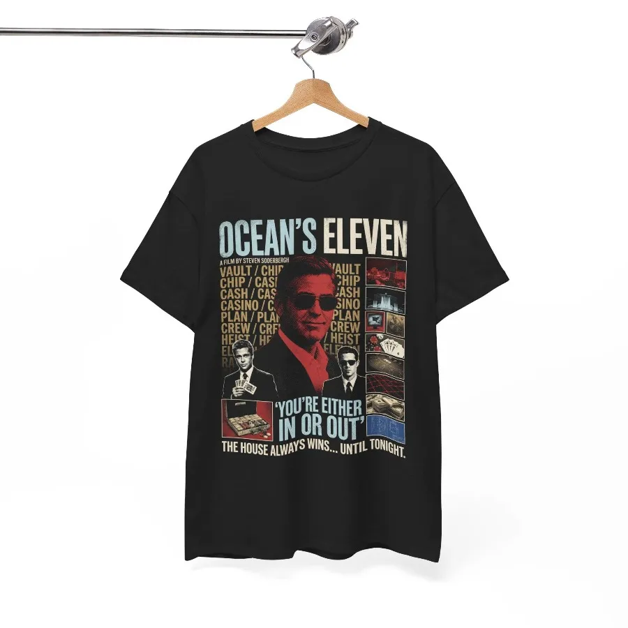 Ocean's Eleven Movie Shirt, Vintage Casino Heist Tee, 2001 Film Lover Gift Four season popular unisex cotton T-shirt