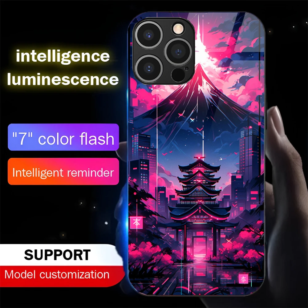 Gotische Dunkle Mount Fuji Schallgesteuerte LED-Blitzhülle Leuchtende Glasabdeckung für iPhone Air 17 16 E 15 14 13 12 11 Pro Max Plus – Detail 12