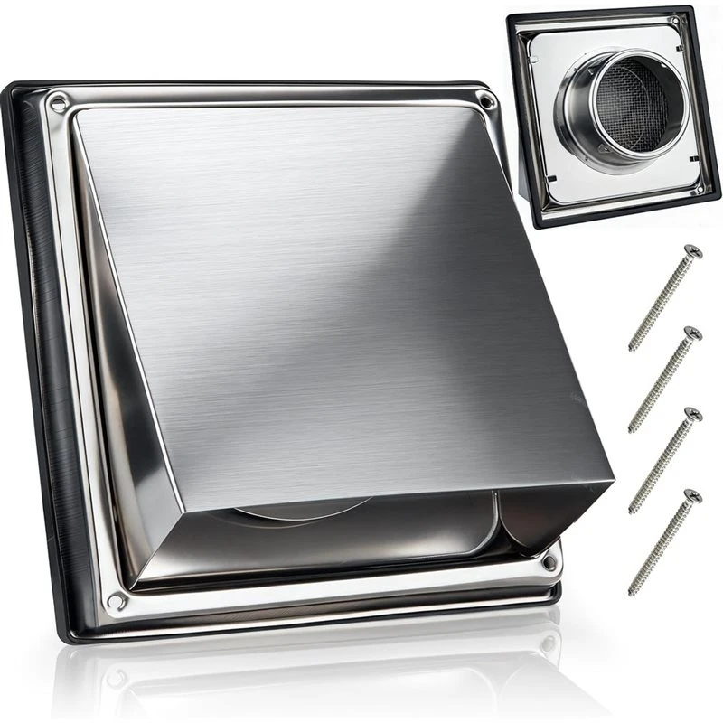 A96E-Silver 45° Rain Shield, 4 Inch For Dryer Vent Cover Outside, Stainless Steel Exterior Wall For Dryer Duct And RV