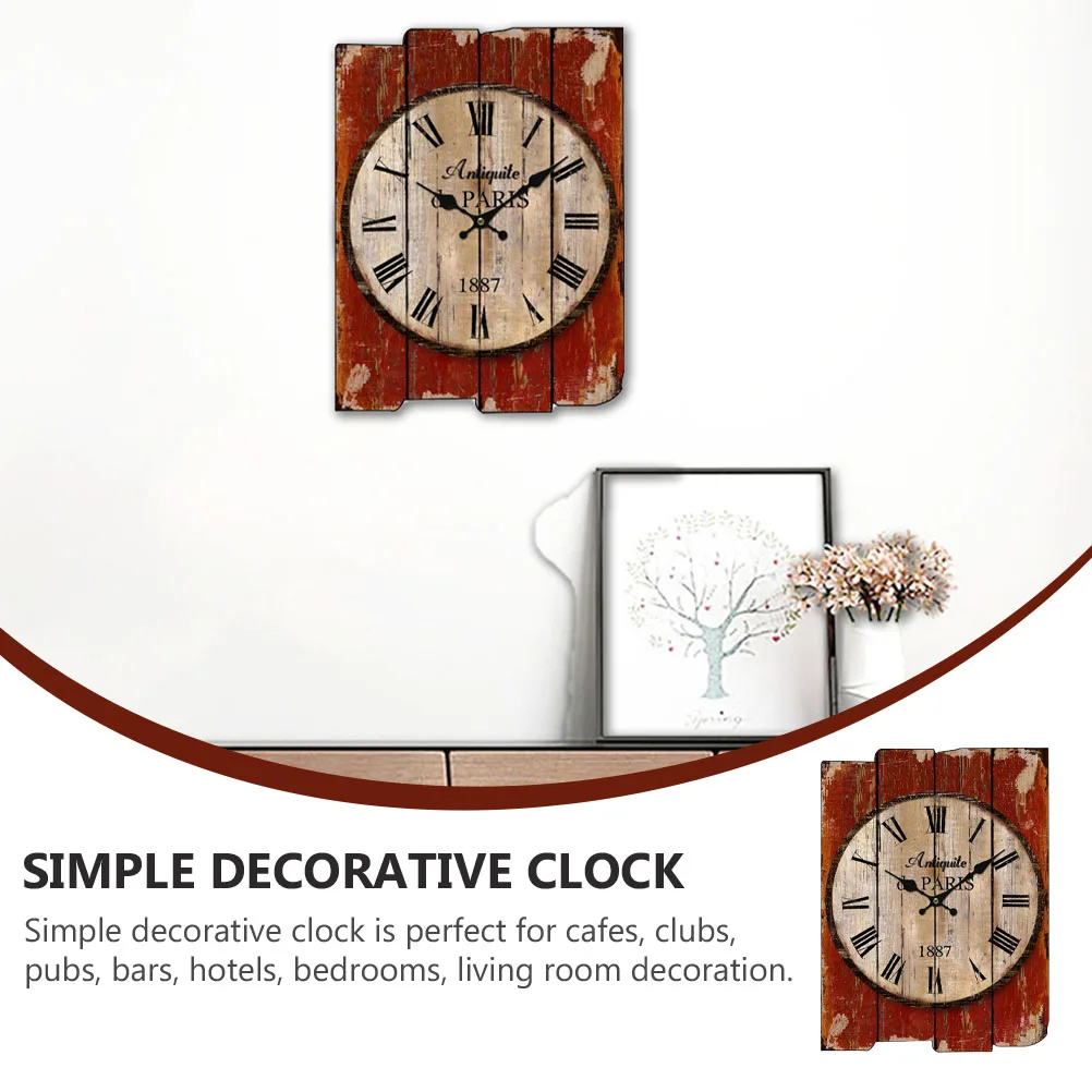 

Creative 1 Piece Retro Wooden Wall Clock Hanging Home Decor Non-Ticking Large Time Display Rustic Hanging Clock Adornment For