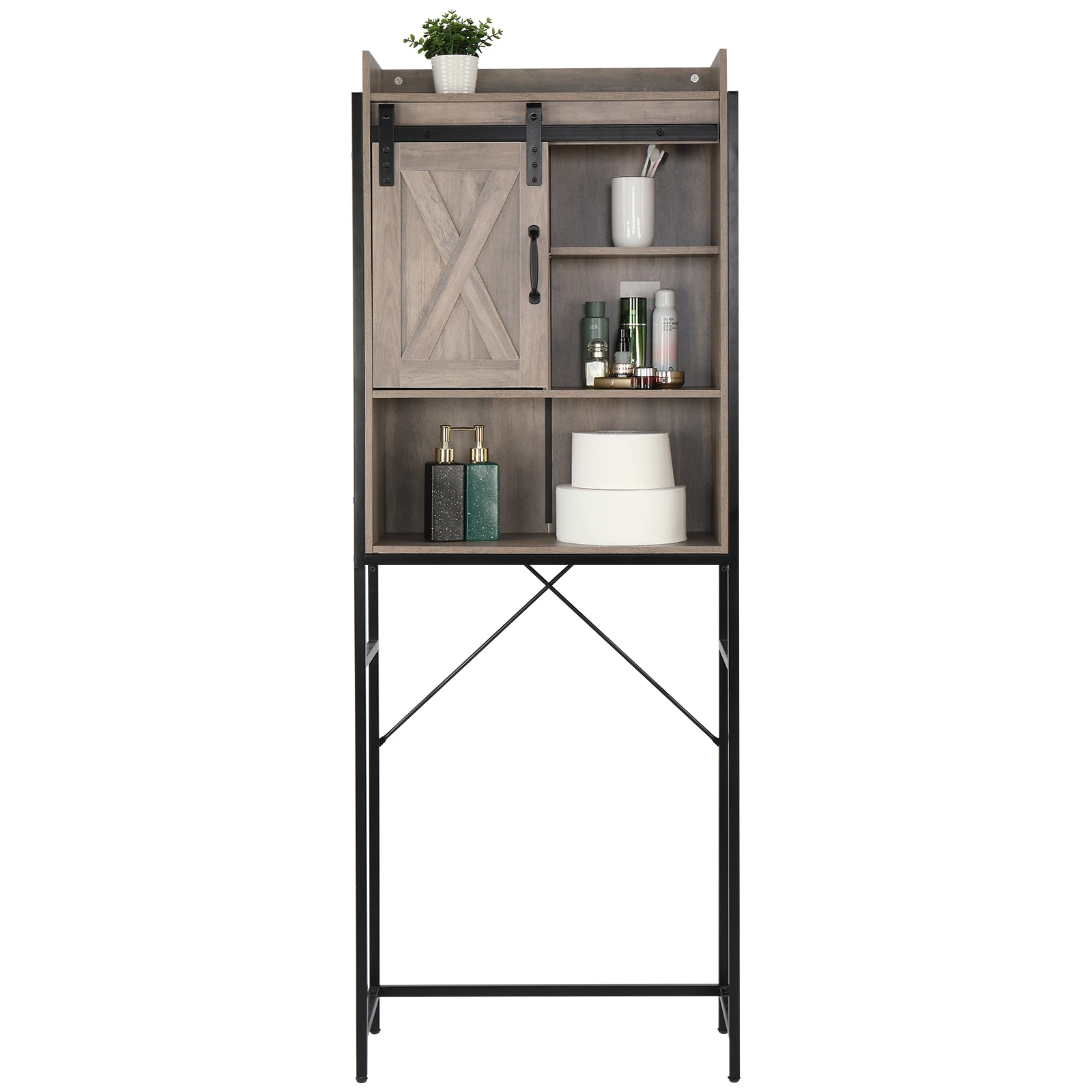 FCH Retro Style MDF With Triamine Iron Frame Sliding Door Three-Layer Rack Bathroom Cabinet