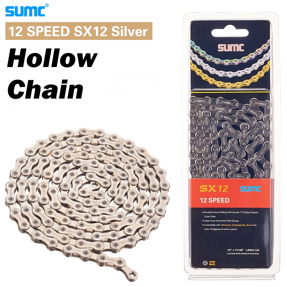 NEW SUMC Mountain Road Bicycle Shifting Chain 8 9 10 11 12 Speed Hollow Ultra Light Gold Chain 251g with Missinglink M8000 M6000