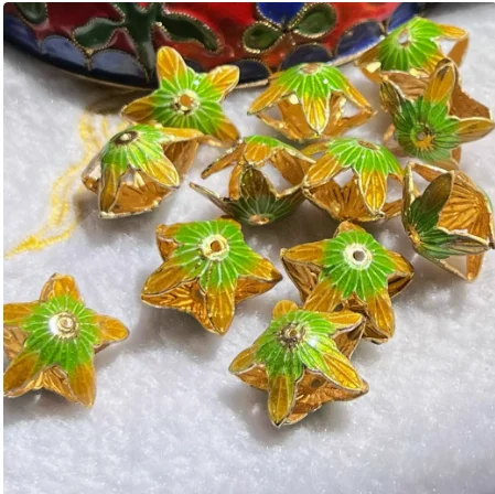 5Pcs DIY Cloisonne Gold Star Beads Enamel Filigree  Jewelry Making Findings Chinese Intangible Cultural Heritage