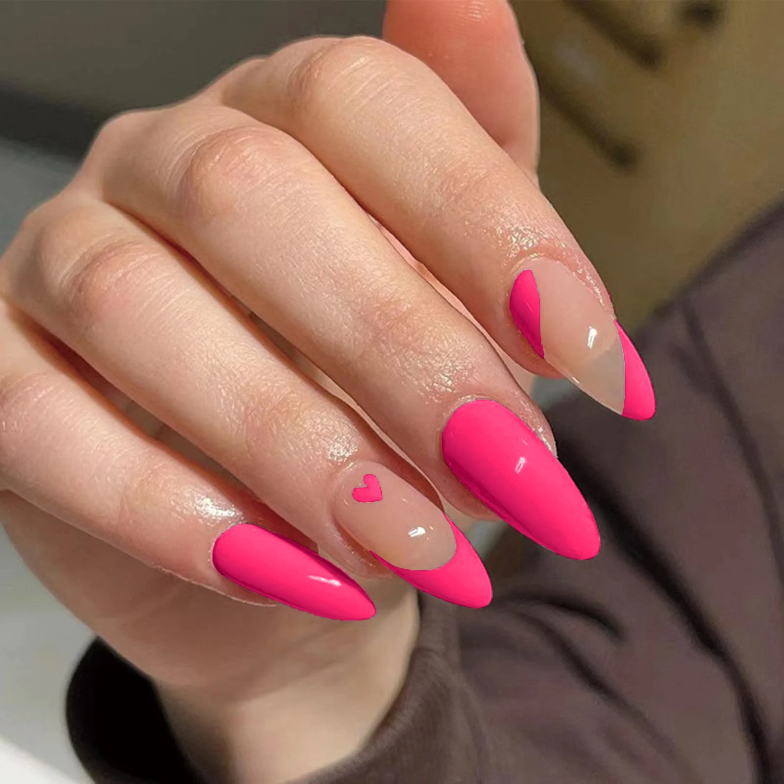 24PCS Almond Shaped Medium-Sized Nail, Neutral Acrylic, Reusable, Female Fake Nail, Medium Length, Slim High-Heeled Nail