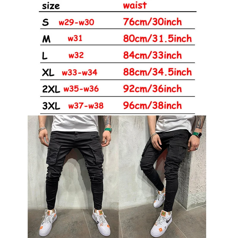 High-quality Black Cargo Jeans Elastic Slim - Image 3