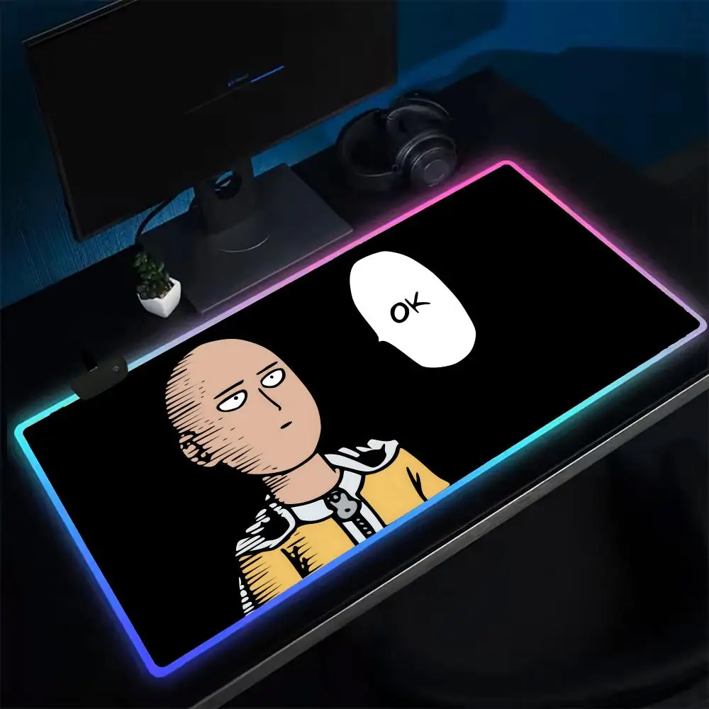 One Punch Man anime Mouse Pad Anime Gaming Mouse Pad LED Table Pads Backlit Rubber Desktop XXL Mousepad RGB Desk Mats